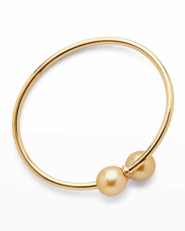 18K Yellow Gold 11mm Golden Pearl and Pave Diamond Bypass Bracelet