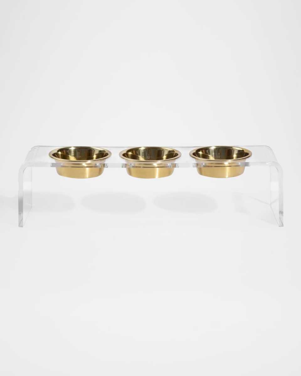 Medium Clear Triple Bowl Pet Feeder, 2 Quarts