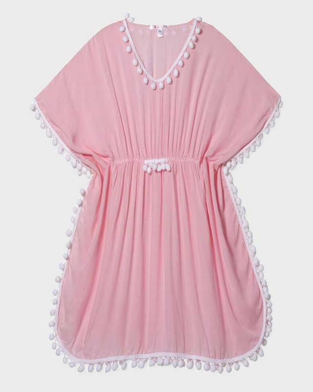Girl's Pompom Poncho Coverup, Size 2-