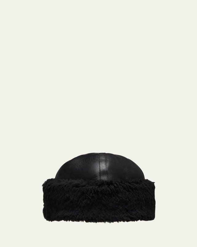 Leather Shearling Cuff Beanie