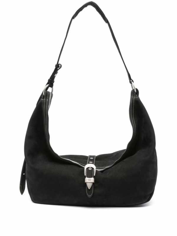 buckle-strap nubuck shoulder bag