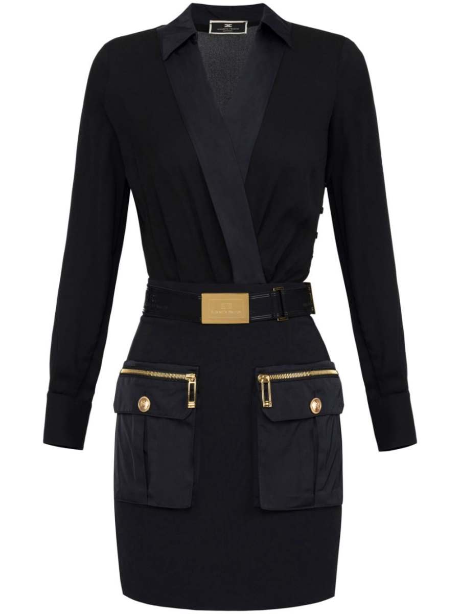 wrap-design cargo-pocket mini dress