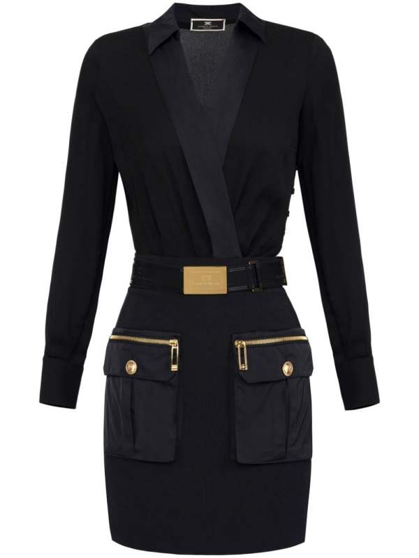 wrap-design cargo-pocket mini dress