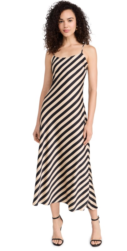 endless rose Striped Maxi Slip Dress Cream/Black