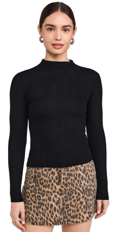 OGD One Grey Day Carter Merino Mock Neck Pullover Black