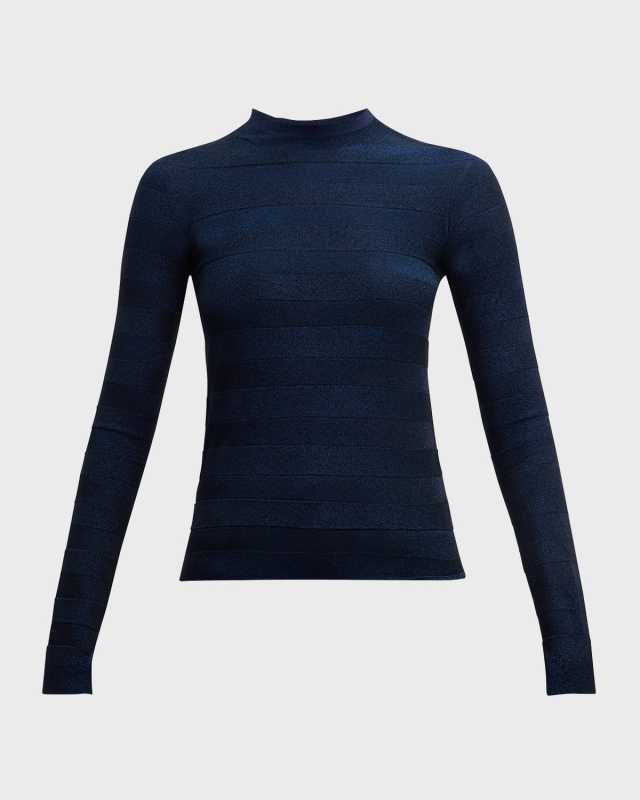 Striped Mock-Neck Knit Top