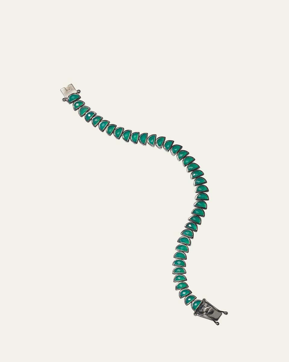 Small Worm Tennis Bracelet, Green Onyx