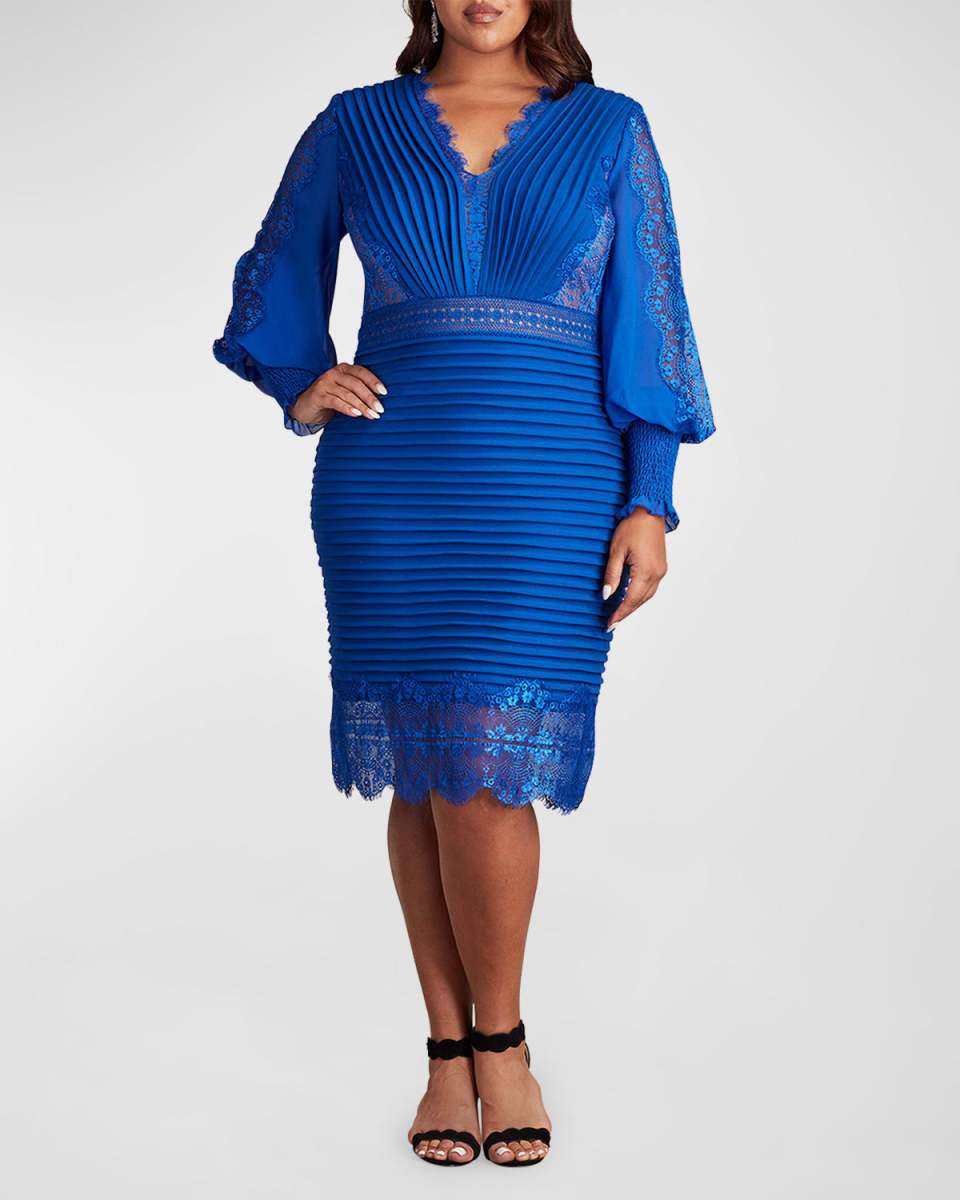 Plus Size Pleated Bishop-Sleeve Dress