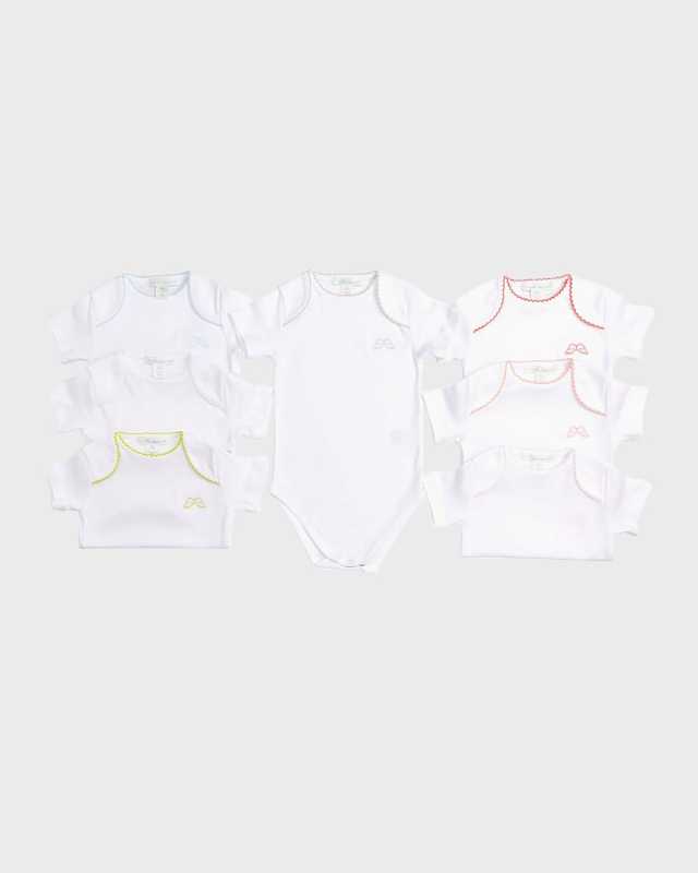 Kid's Picot Pima Cotton 7-Piece Bodysuit Set, Size Newborn-12M