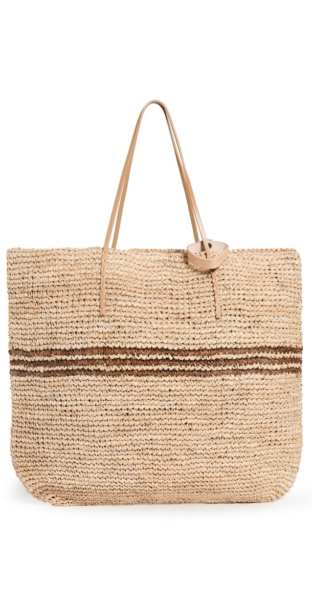 Hat Attack Luxe Stripe Tote Natural/Tobacco