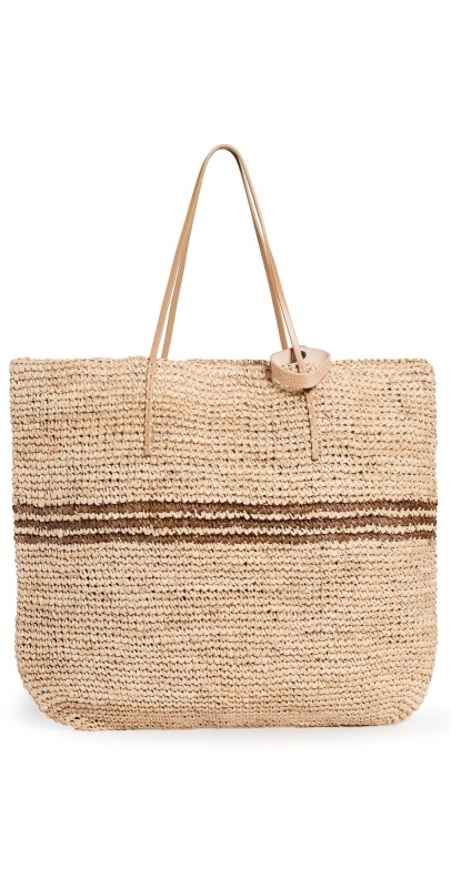 Hat Attack Luxe Stripe Tote Natural/Tobacco