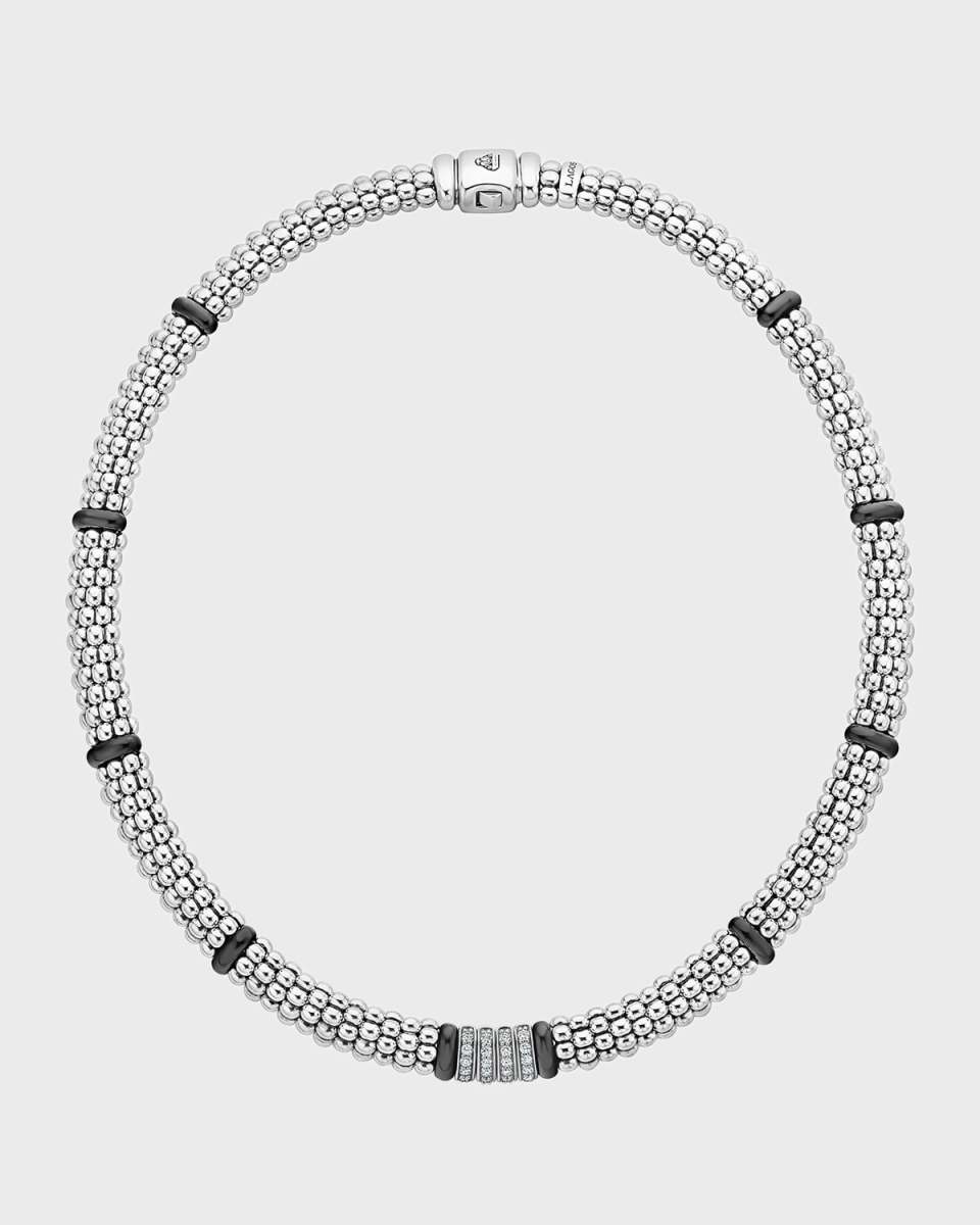 Black Caviar 4-Diamond Station Necklace, 16" & 18"L