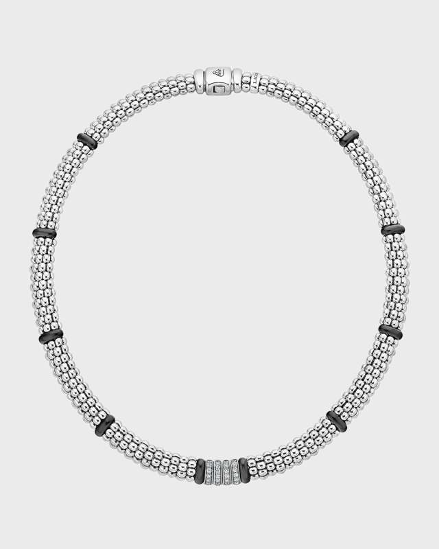Black Caviar 4-Diamond Station Necklace, 16" & 18"L