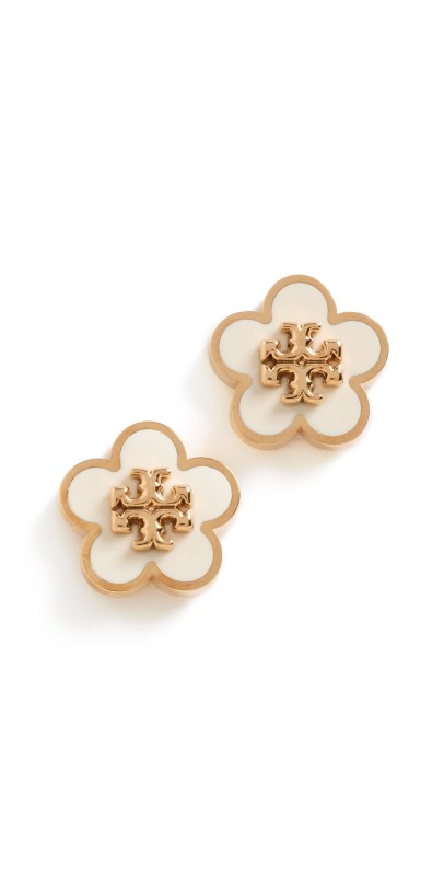 Tory Burch Kira Enamel Flower Stud Earrings Tory Gold/New Ivory