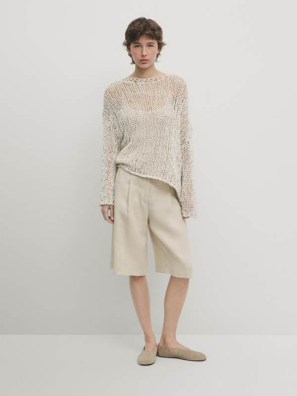 Massimo Dutti COTTON BLEND BERMUDA SHORTS WITH DARTS
