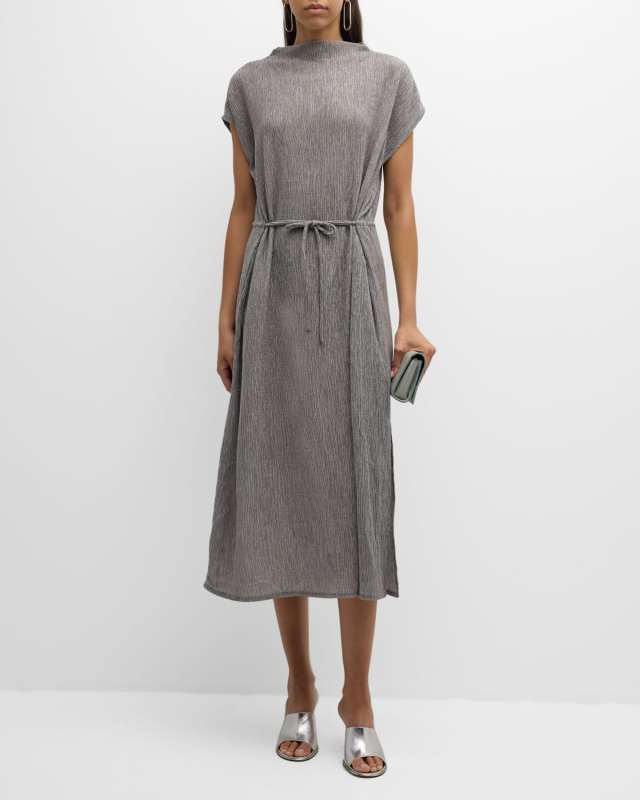 Petite Crinkled Funnel-Neck Midi Dress