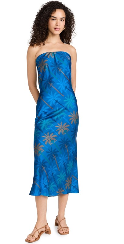 MISA Thara Dress Cobalt Palms Stn