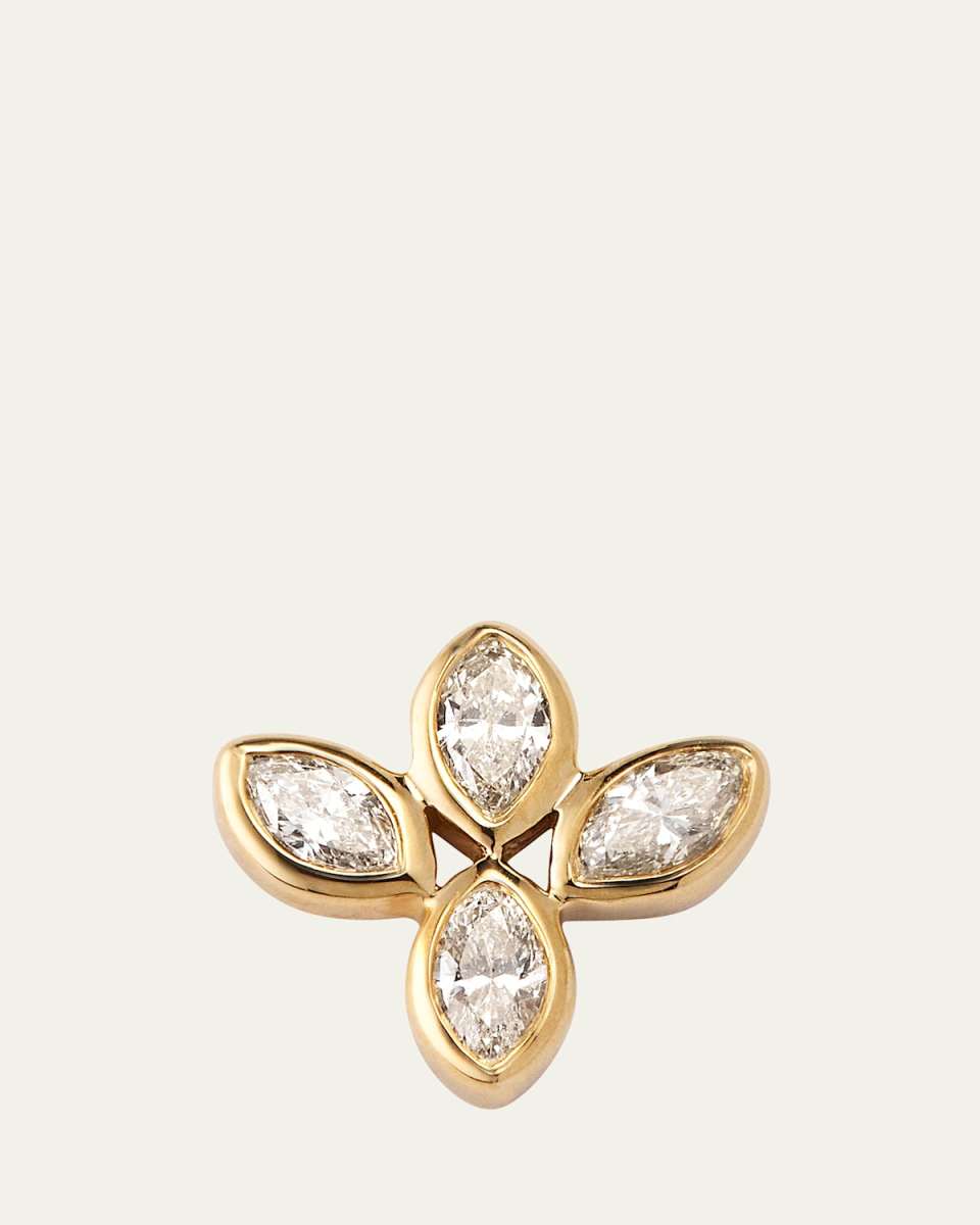 14K Yellow Gold Marquise Diamond Flower Stud Earring, Single