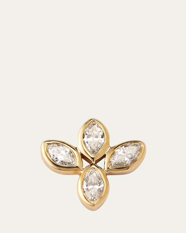 14K Yellow Gold Marquise Diamond Flower Stud Earring, Single