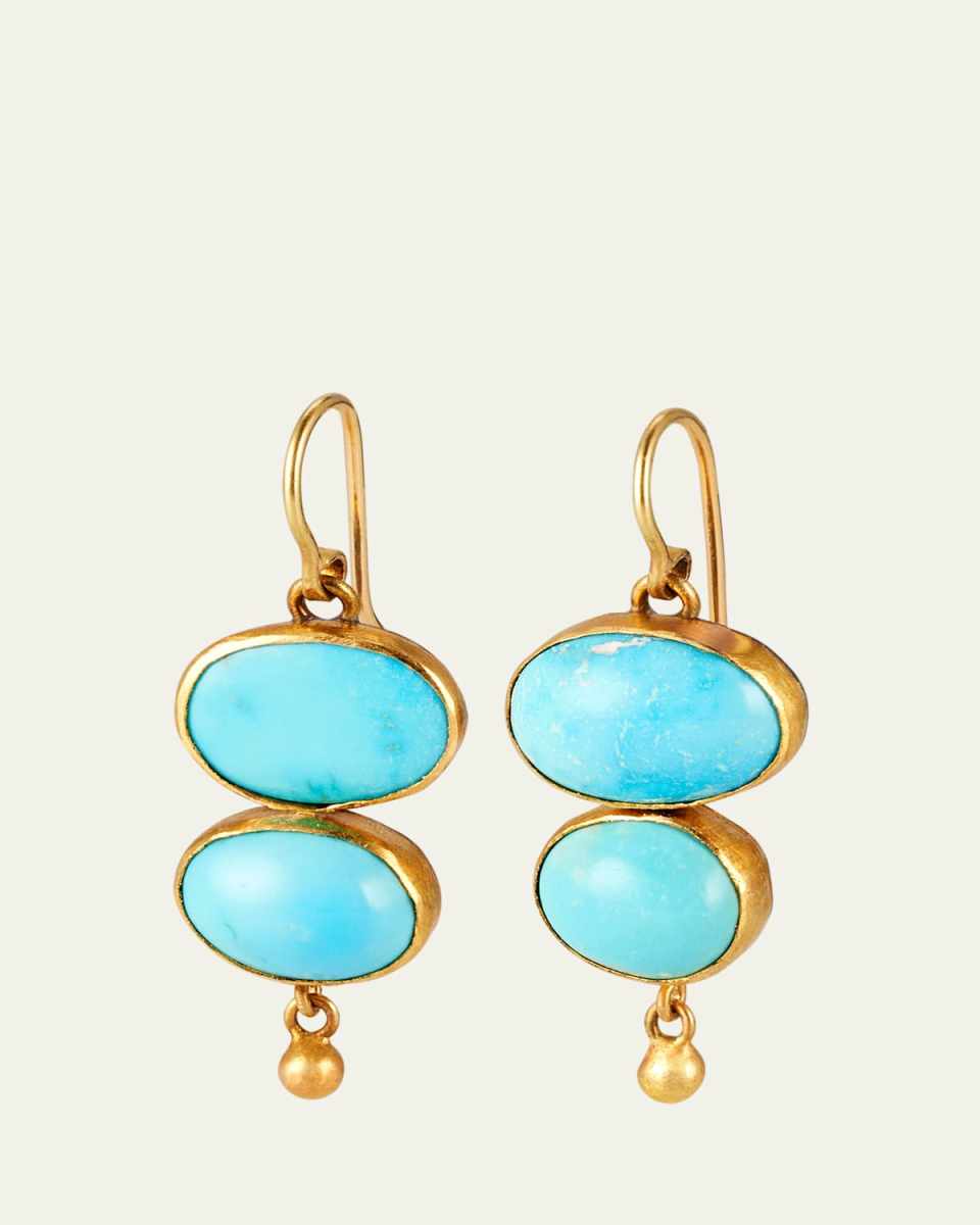 22K Yellow Gold Double Drop Persian Turquoise Earrings