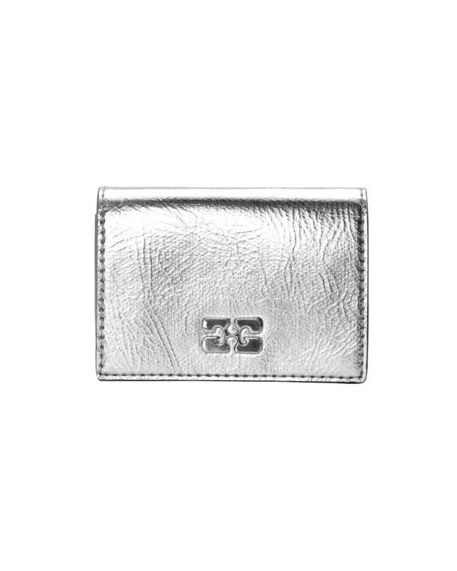 Silver Metallic Ganni Bou Flap Card Holder