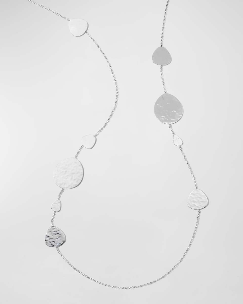Crinkle Long Nomad Station Necklace in Sterling Silver