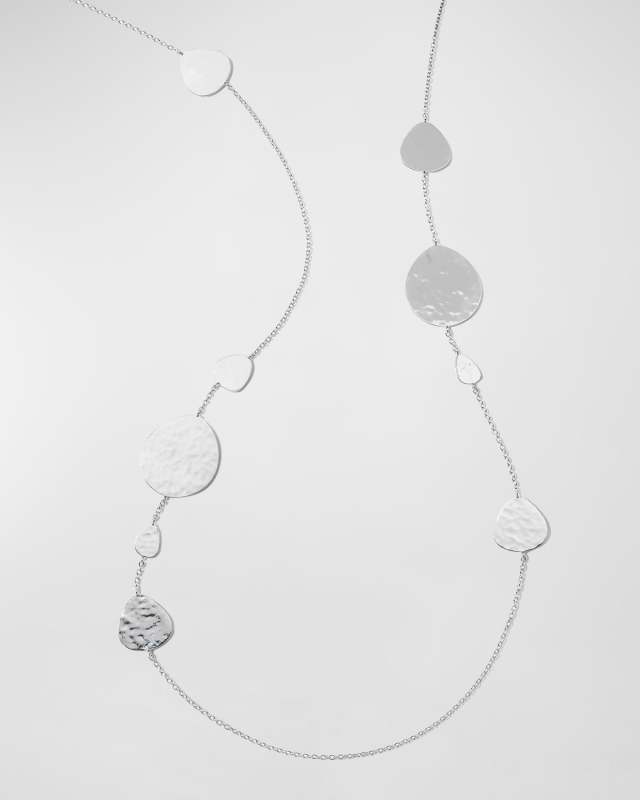 Crinkle Long Nomad Station Necklace in Sterling Silver