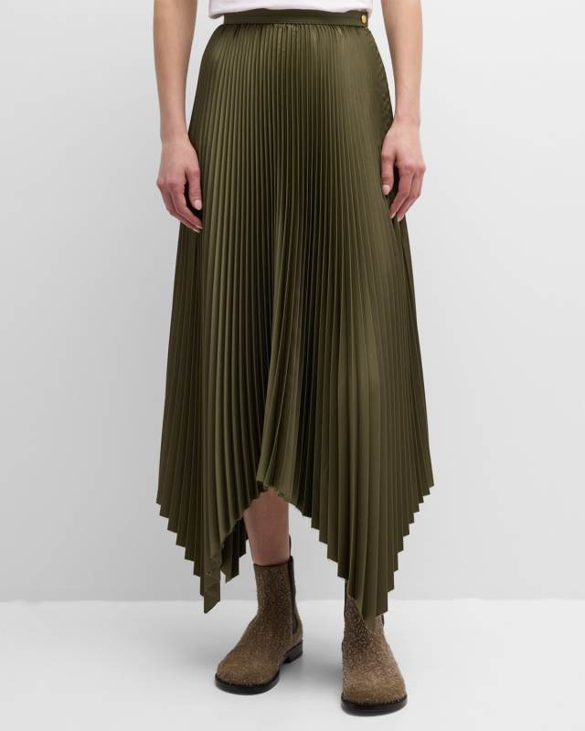 Pleated Handkerchief-Hem Midi Skirt