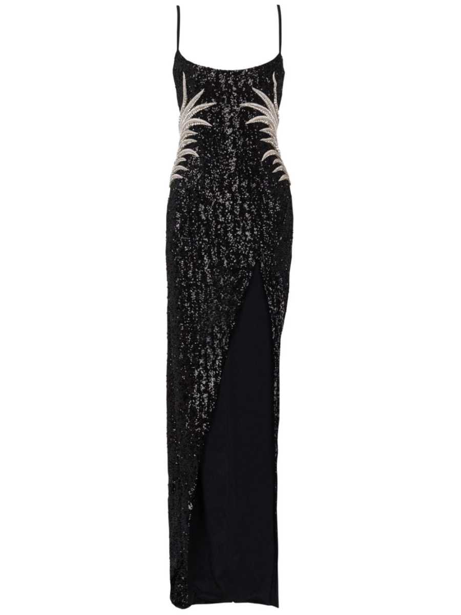palm tree-embroidered sequinned gown