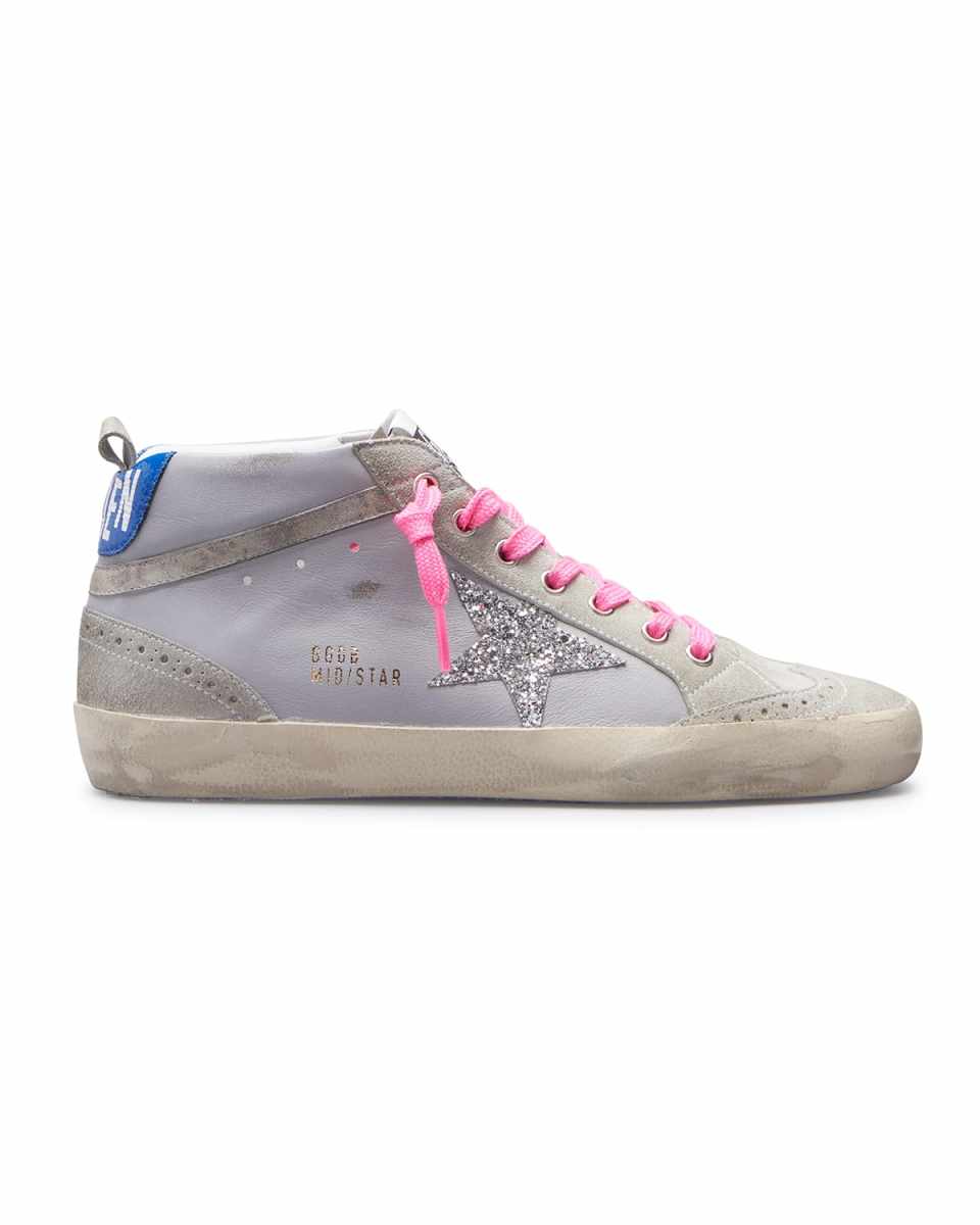 Mid Star Mixed Leather Glitter Sneakers