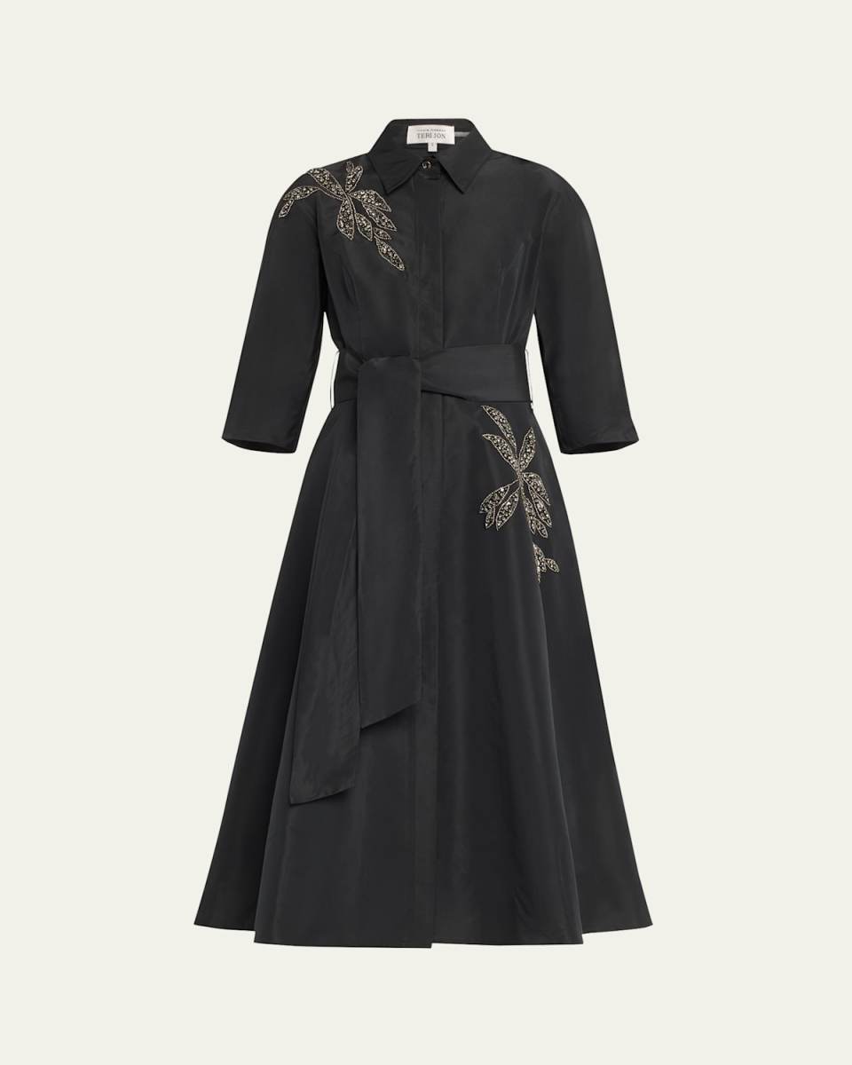 Beaded Taffeta Midi Shirtdress