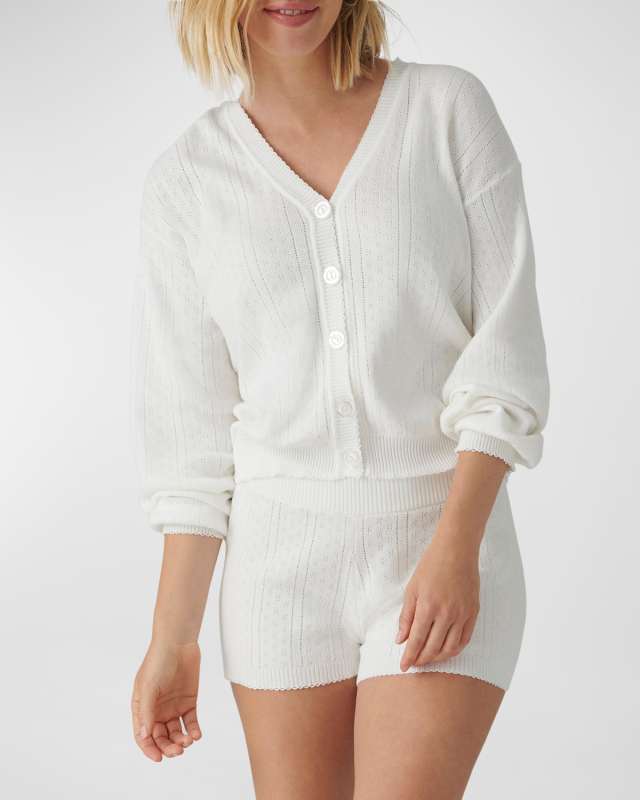 Sweetheart Lace-Trim Pointelle Cardigan