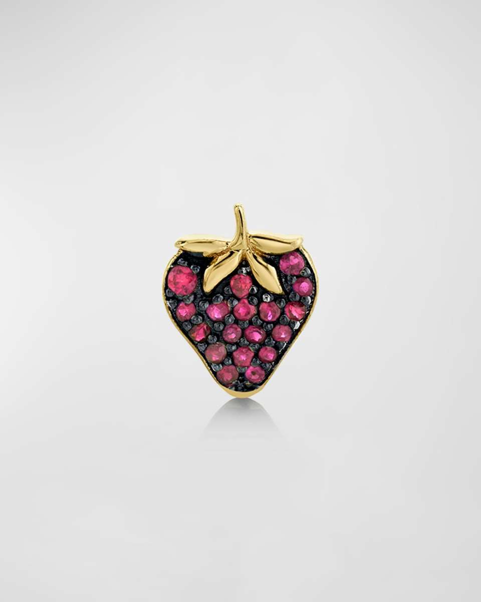14K Gold Ruby Strawberry Stud, Single