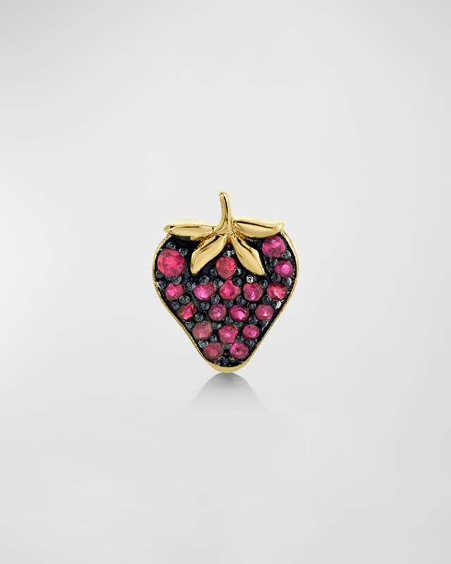 14K Gold Ruby Strawberry Stud, Single