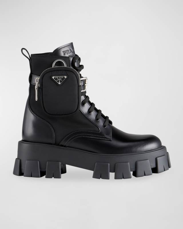 Leather Zip Pocket Combat Booties