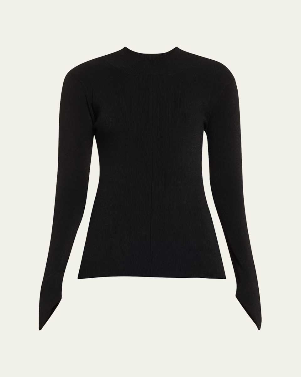 Angular-Sleeve Ribbed Top