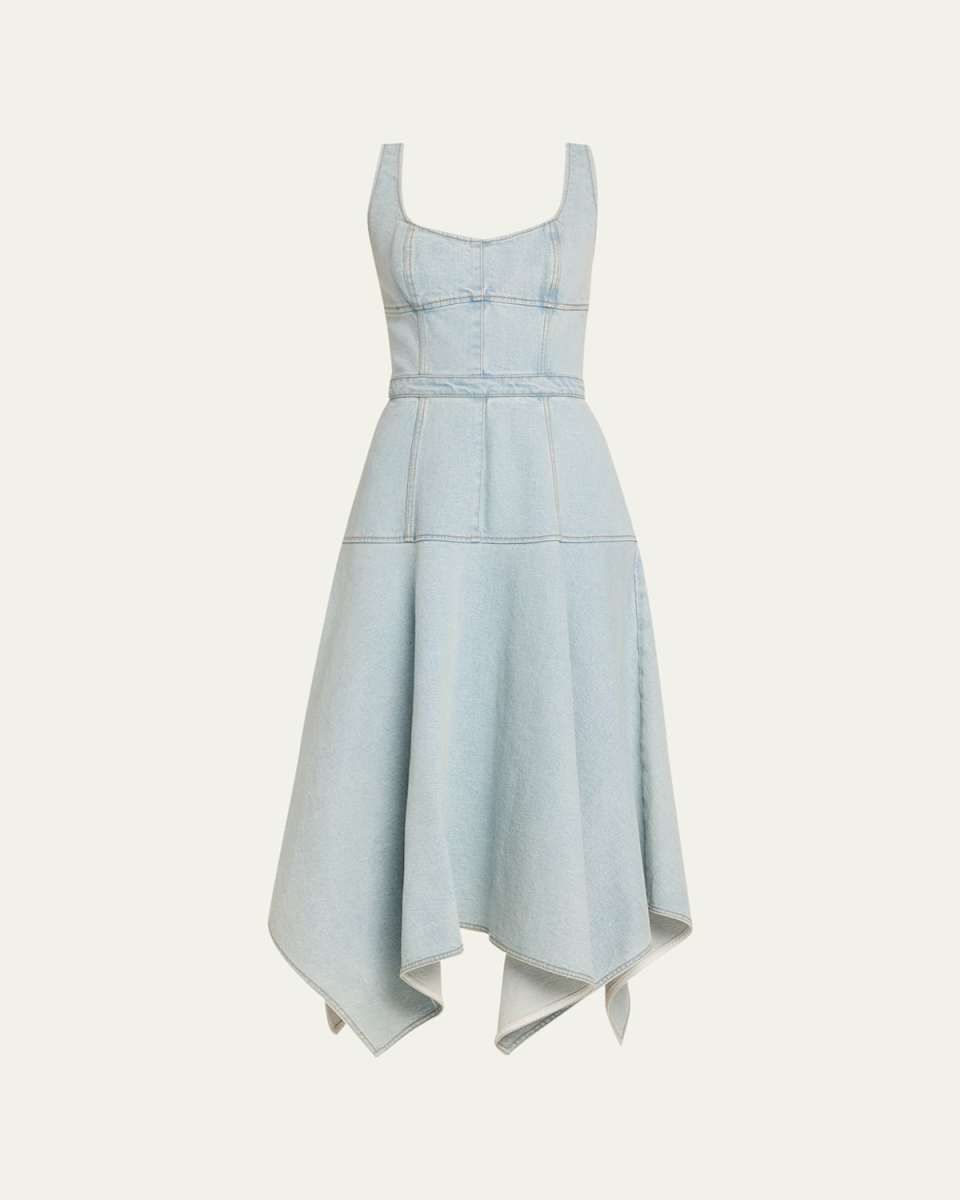 Handkerchief Flared Denim Midi Dress