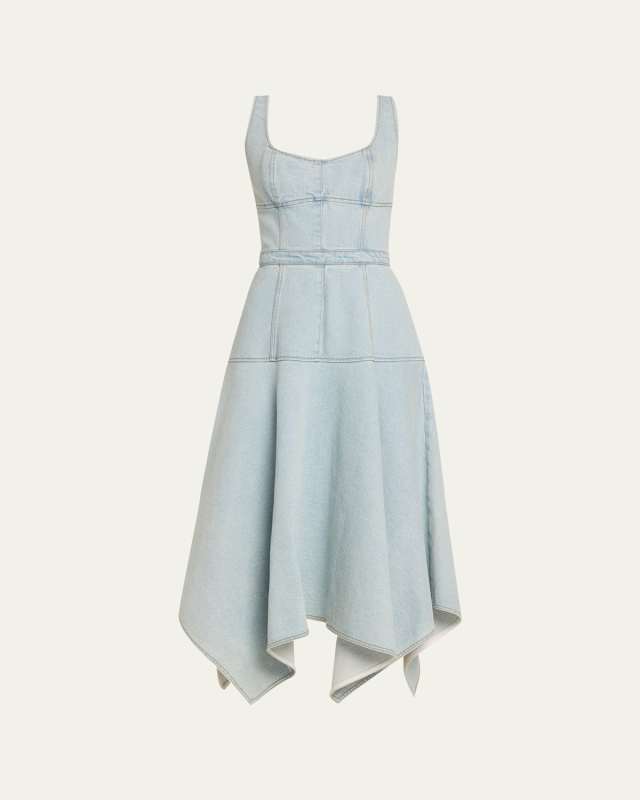 Handkerchief Flared Denim Midi Dress