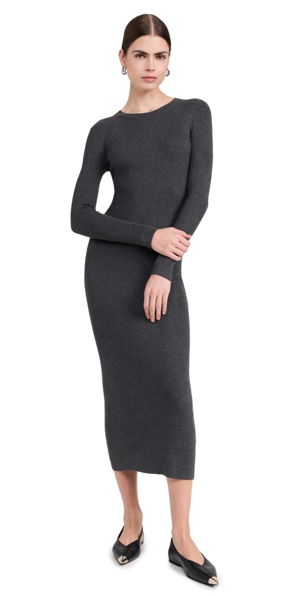 Enza Costa Silk Sweater Rib Crew Dress Heather Charcoal
