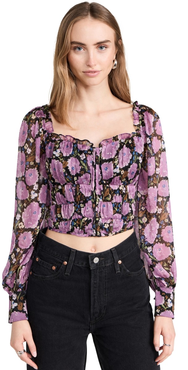 ASTR the Label Amber Top Black Purple Floral