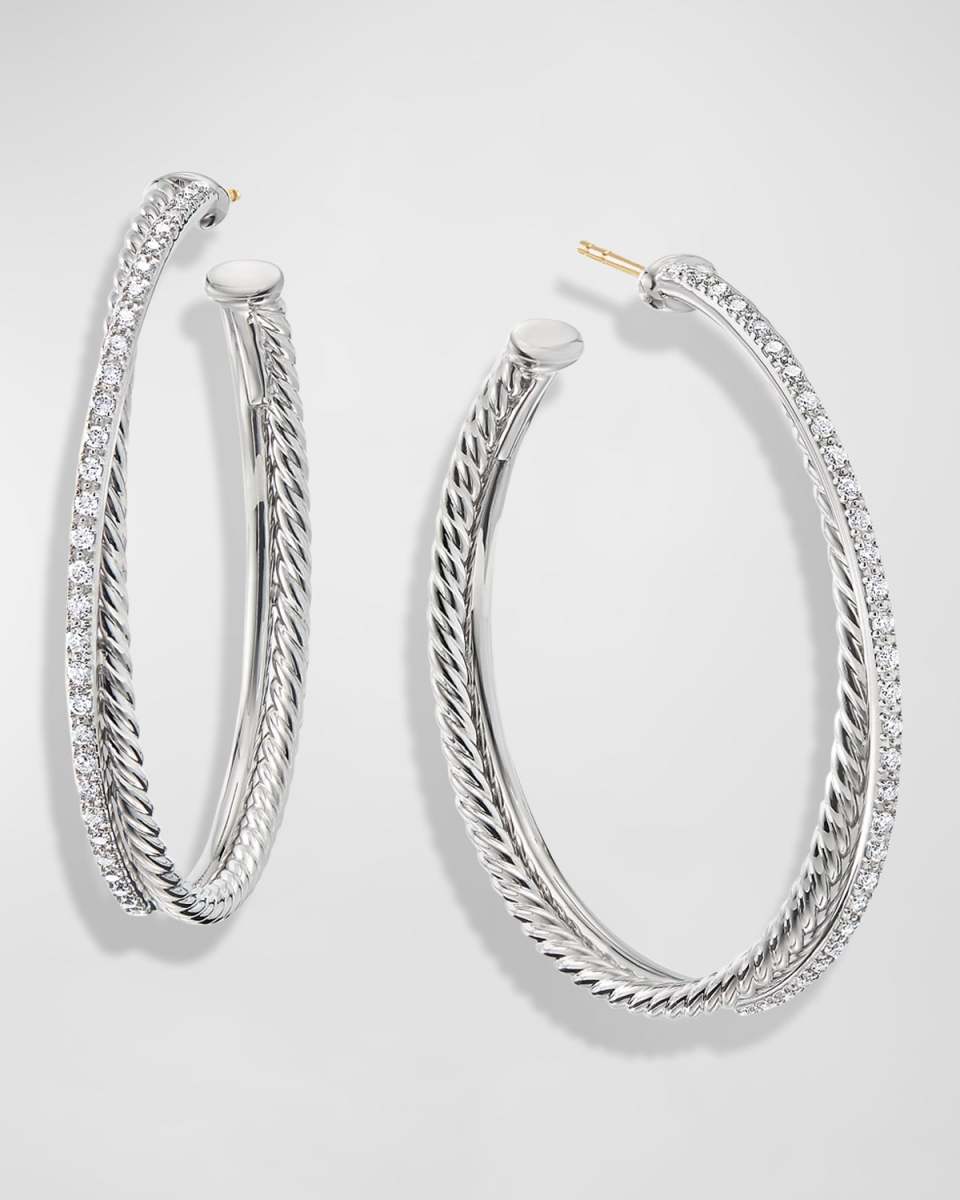 DY Crossover Extra-Large Hoop Earrings w/ Diamonds