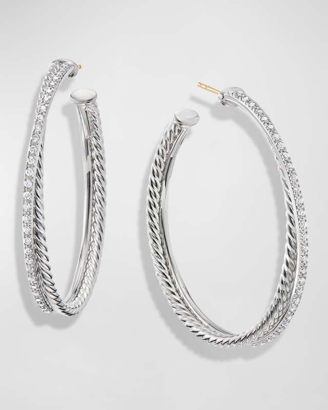 DY Crossover Extra-Large Hoop Earrings w/ Diamonds