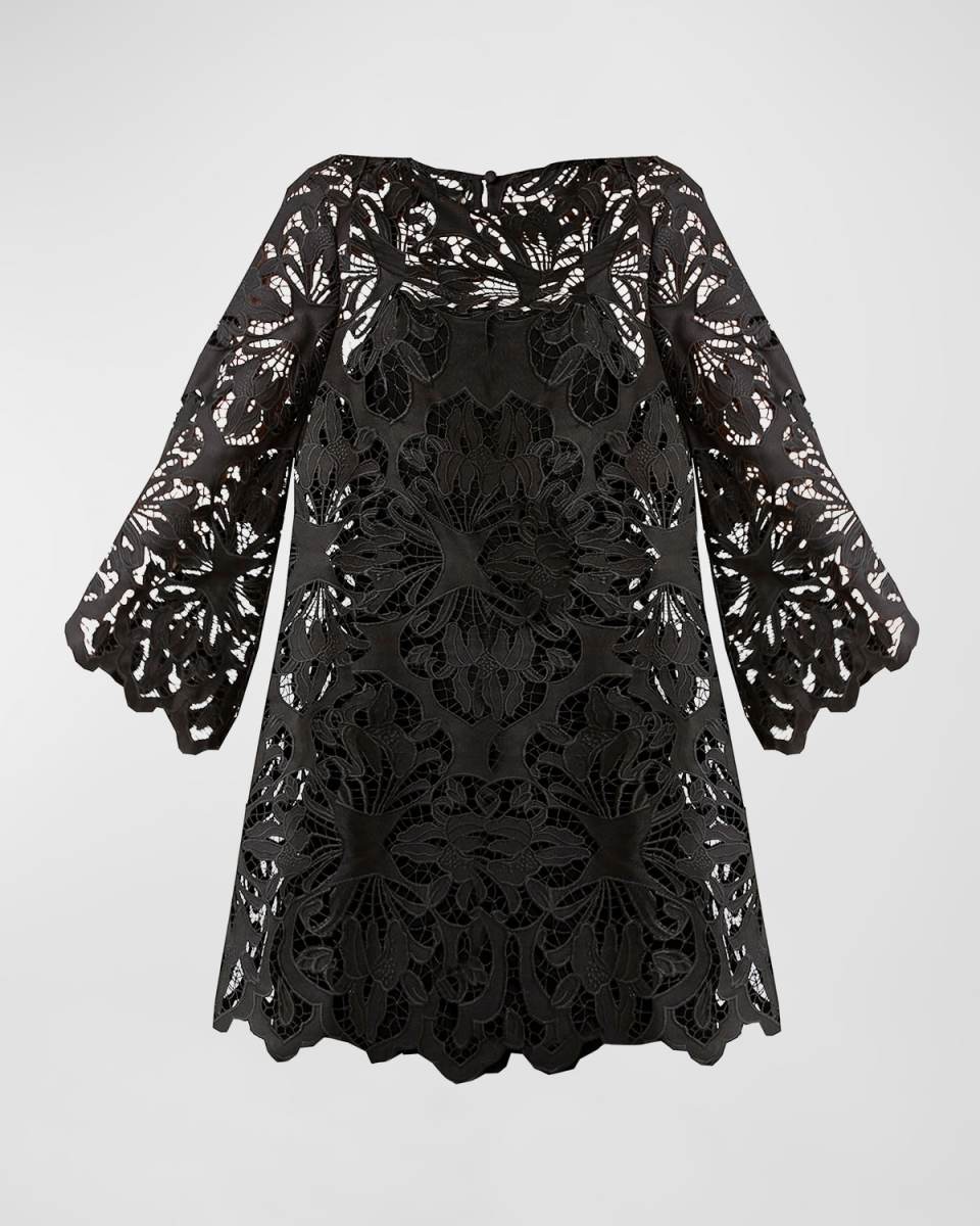 Long-Sleeve Sheer Lace Mini Dress