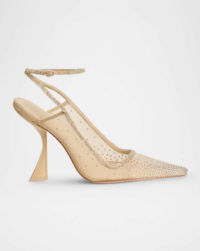 Diya Pointed Crystal Ankle-Strap Sandals