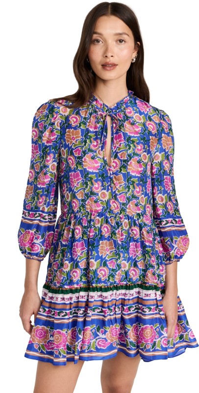 Veronica Beard Hawken Dress Sarong Floral Print Blue Multi