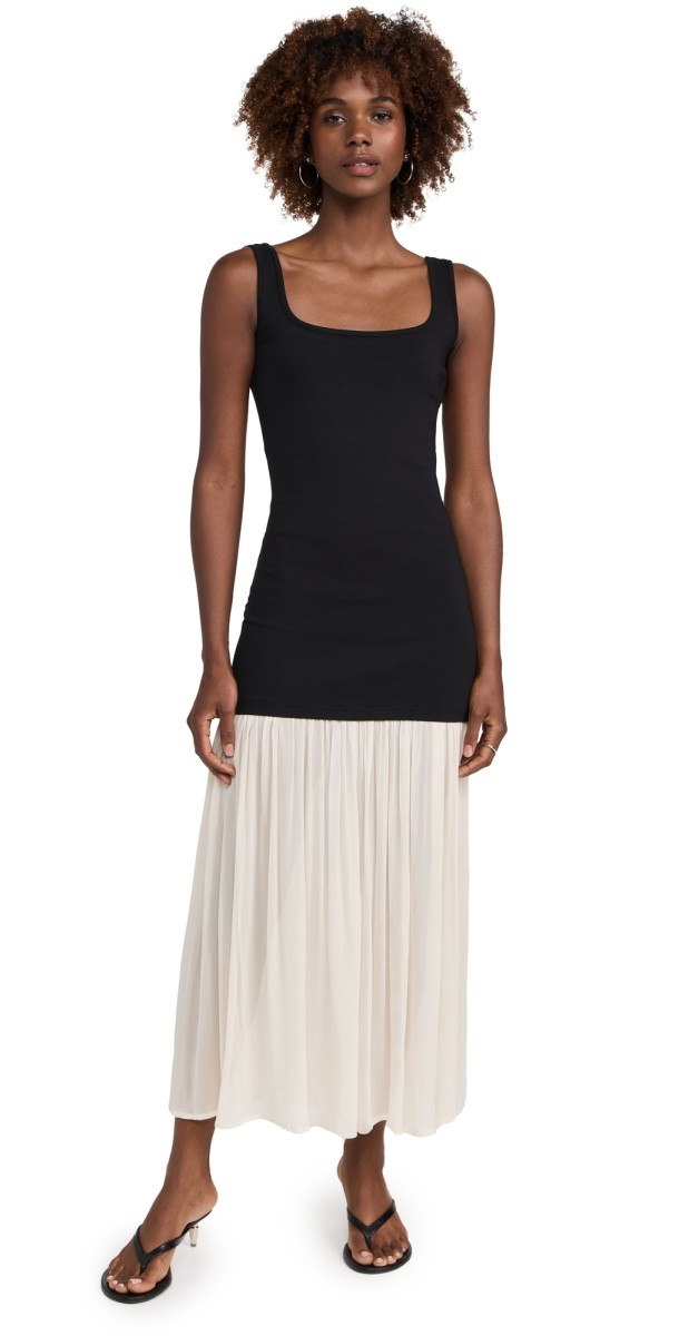 Pixie Market Gia Chiffon Hem Tank Dress Black/White