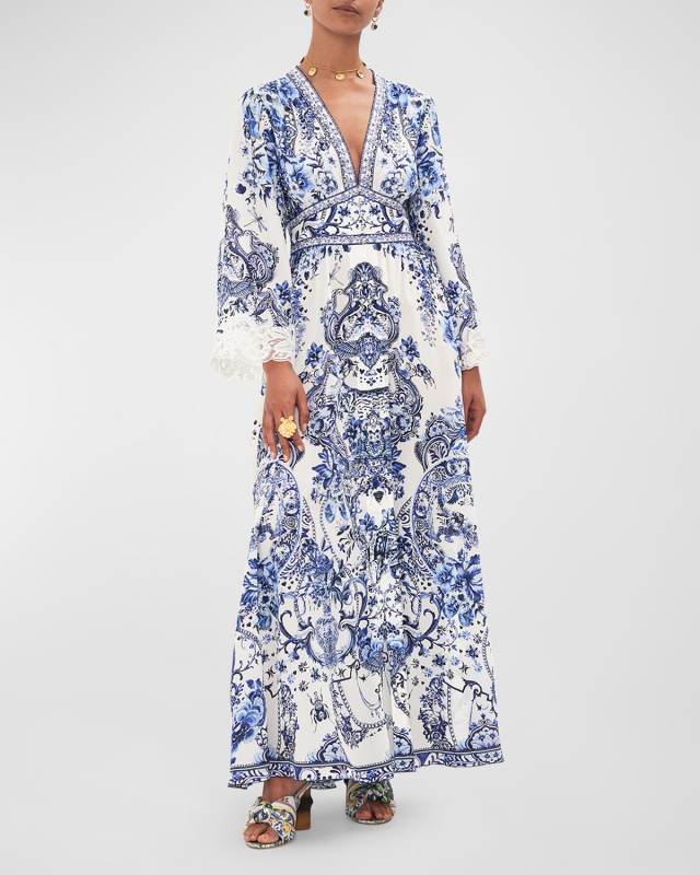 Kimono-Sleeve Silk Crepe Maxi Dress