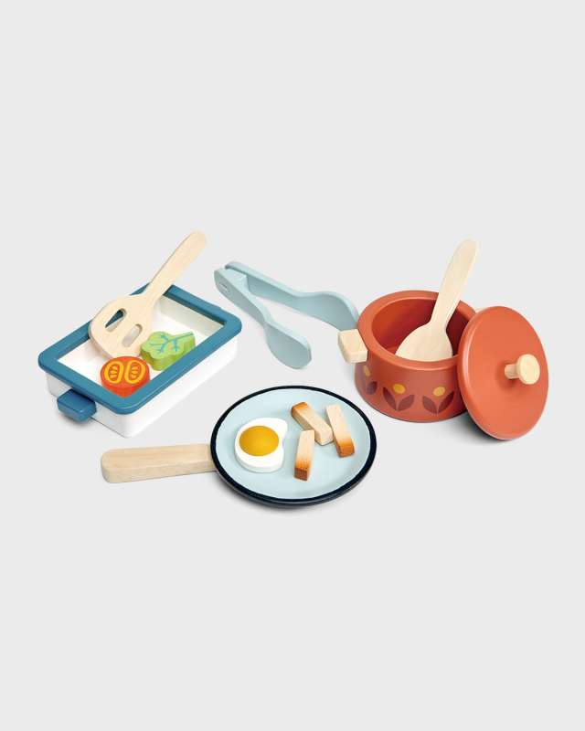 Kid's Tender Leaf Pots and Pans Wooden Play Set