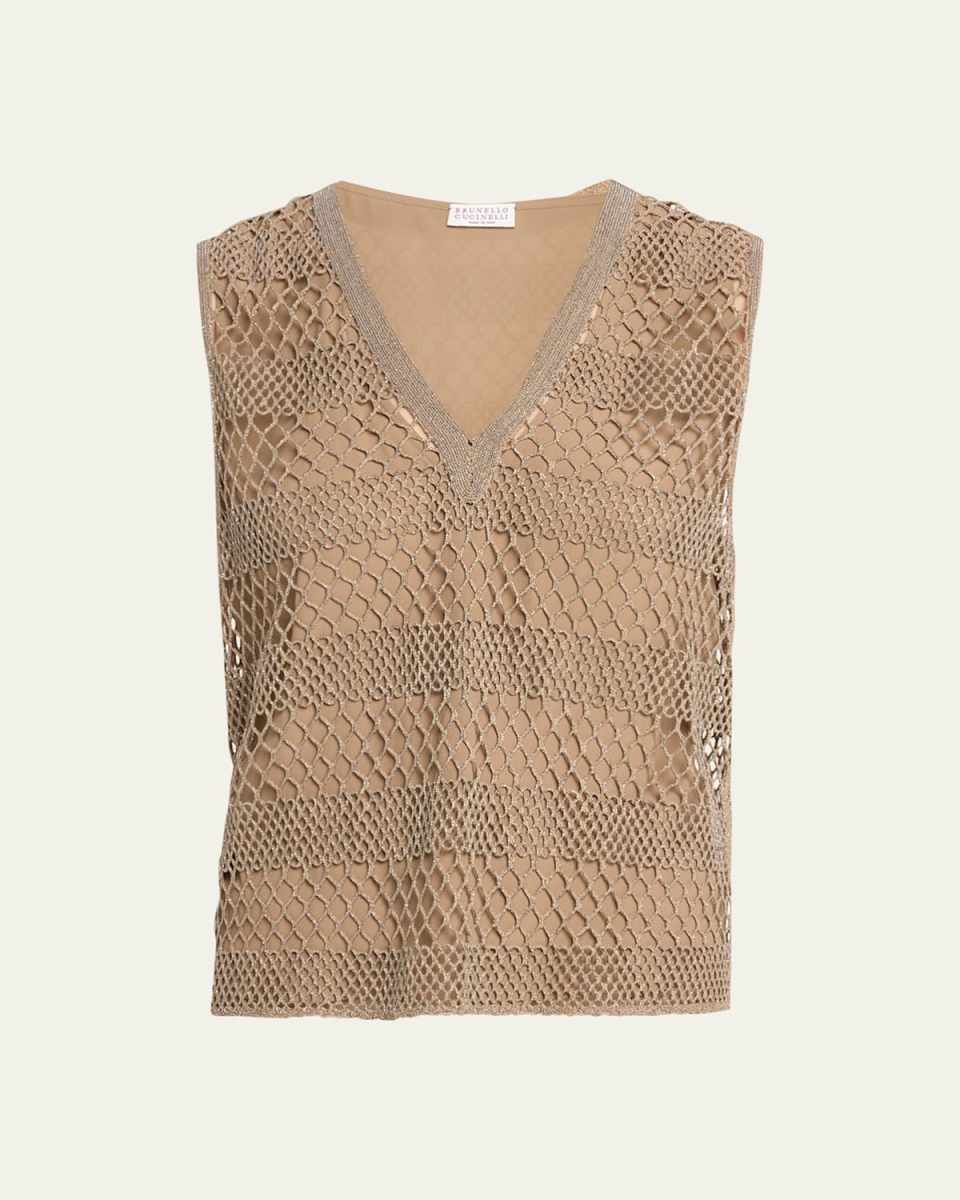 Monili Luxe Net V-Neck Sleeveless Top
