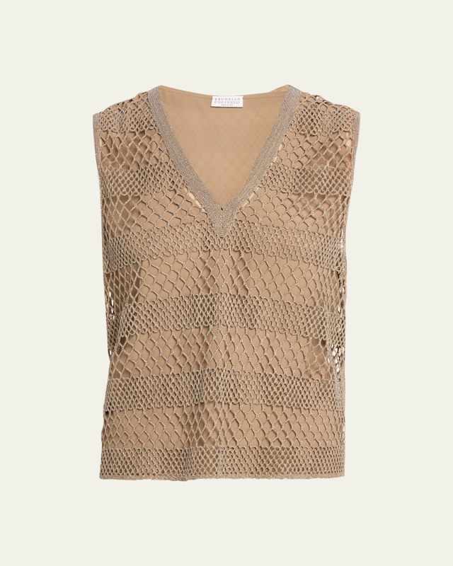 Monili Luxe Net V-Neck Sleeveless Top